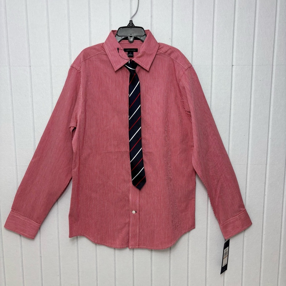 Tommy Hilfiger Kids Red Striped Button Down Shirt with Tie Size 12